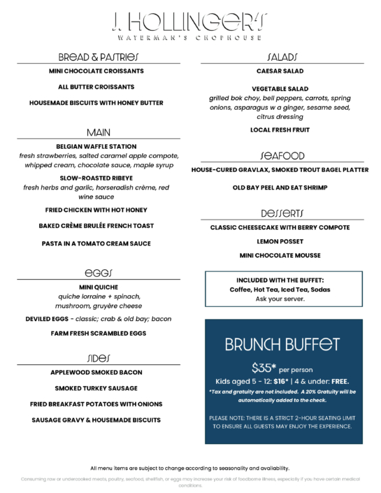 Sunday Brunch Buffet - J. Hollinger's - Silver Spring, MD Restaurant